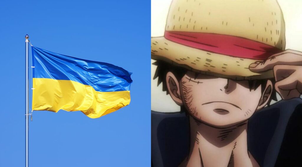Drapeau ukrainien et Luffy de One Piece
