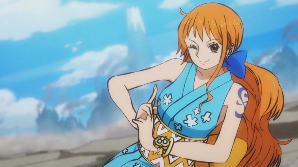 Nami de One Piece dans sa robe portée dans la saga Wano, dans une image de l'anime