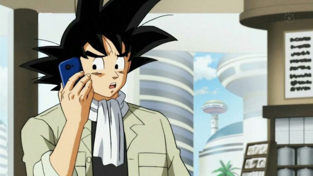 dragon ball goku utilise un téléphone portable